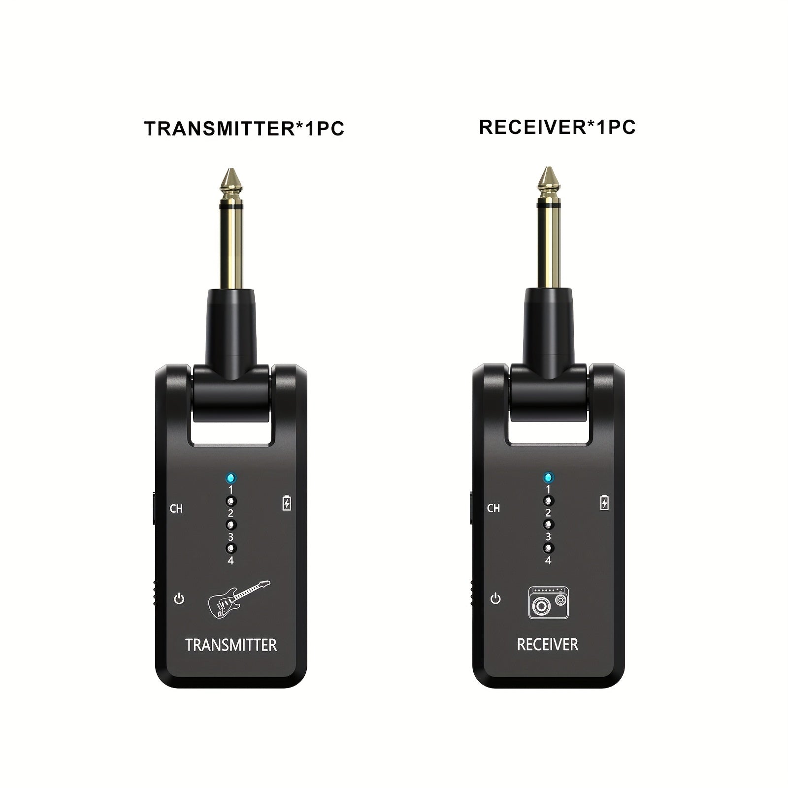 Sistema de guitarra inalámbrico de 2,4 GHz, receptor de audio recargable de 8 canales con carga USB-C, baja latencia para guitarra eléctrica, bajo y más, incluye amplificador, micrófono y accesorios para bajo y guitarra.