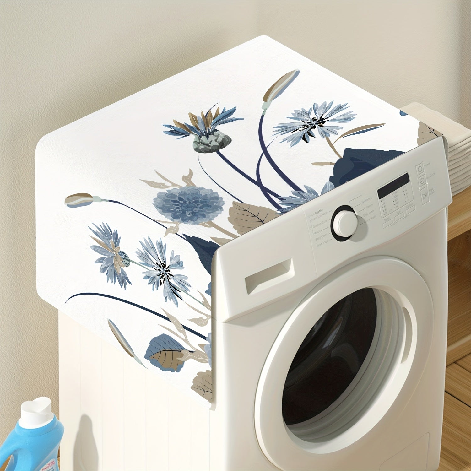 1pc Funda para Lavadora y Secadora con Estampado Floral - Azul/Beige, Protector de Polvo Lavable con Diseño Elegante, Tela Duradera, Apta para la Mayoría de Modelos Estándar, Cubierta Protectora para Electrodomésticos | Decoración Inspirada en la Natural