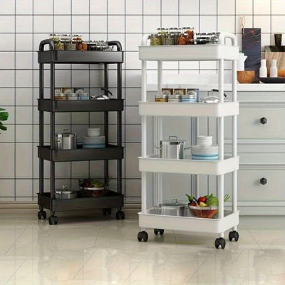 Carro de utilidad de 3 niveles con asa - Organizador de almacenamiento multifuncional con ruedas para cocina, oficina, sala de estar - Plástico duradero, blanco, carro de almacenamiento de cocina, organizador de habitaciones versátil, diseño elegante, as