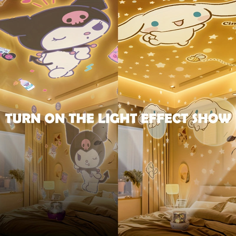 Decoración Divertida, Proyector de Luz Nocturna Giratorio 360° de Sanrio Kuromi & Cinnamoroll – LED Ajustable de 3 Colores, Alimentado por USB, Lámpara Portátil Linda con 12 Diapositivas de Luna y Estrella, Ideal para Decoración de Habitaciones, Decoraci