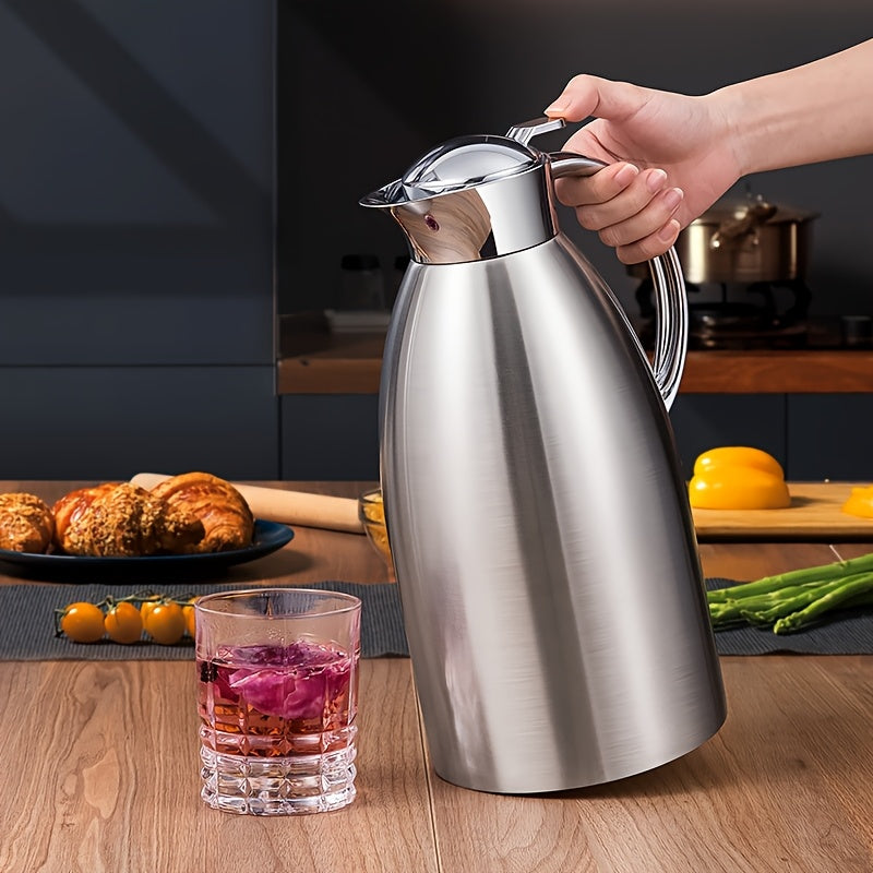 Botella Aislada de Acero Inoxidable de 3L/101.44 Onzas - Jarrón de Agua Aislado al Vacío con Cierre de Botón de Pulsar Fácil, Cafetera Térmica de Pared Doble, Adecuado para Bebidas Calientes y Frías, Té - Uso Versátil