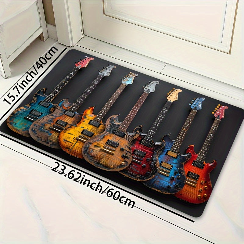Alfombra para Dormitorio con Patrón de Guitarra Eléctrica Colorida - 8mm de Grosor, Duradera y Lavable a Máquina, Alfombra Suave y Cómoda Antideslizante para Sala de Estar, Dormitorio y Decoración de Entrada, Alfombra de Entrada|Decoración Temática Music