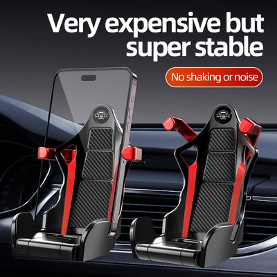 Soporte de teléfono para ventilador de coche giratorio - Estilo de silla de barril de carreras, montaje en tablero de instrumentos, rotación de 360°, acentos negros y rojos, ideal para decoración interior de automóviles y regalo de cumpleaños, decoración