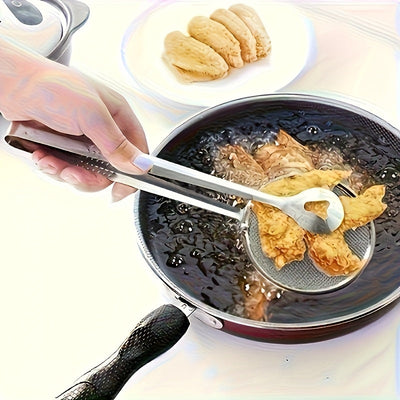 Escuadra de freír de acero inoxidable con mango - Herramienta de cocina resistente al calor para freír en aceite, ideal para eliminar el exceso de aceite de los alimentos fritos, perfecta para todas las estaciones, accesorio para freidor profundo | Acaba