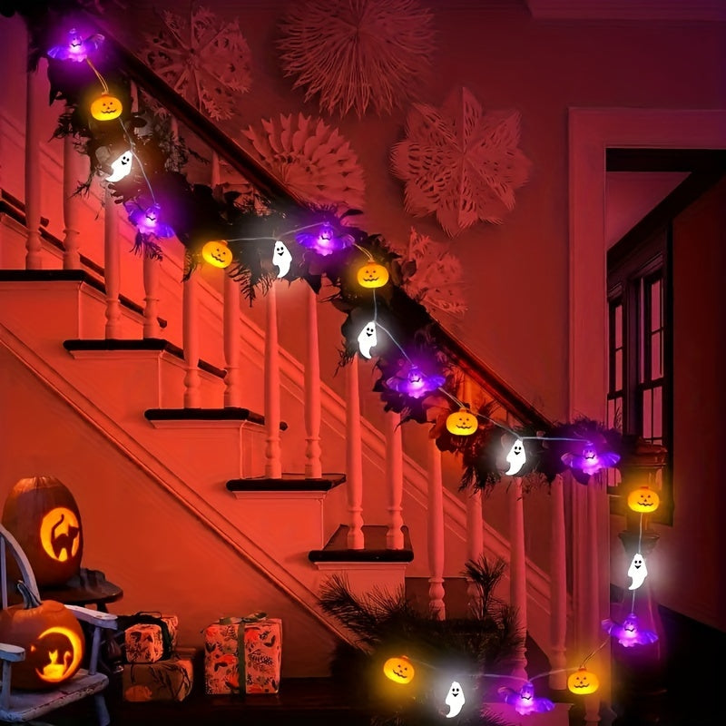1 pieza de Calabaza LED para Halloween, Murciélago y Luces de Cadena - Decoración Interior Ahorradora de Energía con Baterías para Hogar, Dormitorio, Fiesta y Ventanas, Decoraciones de Halloween