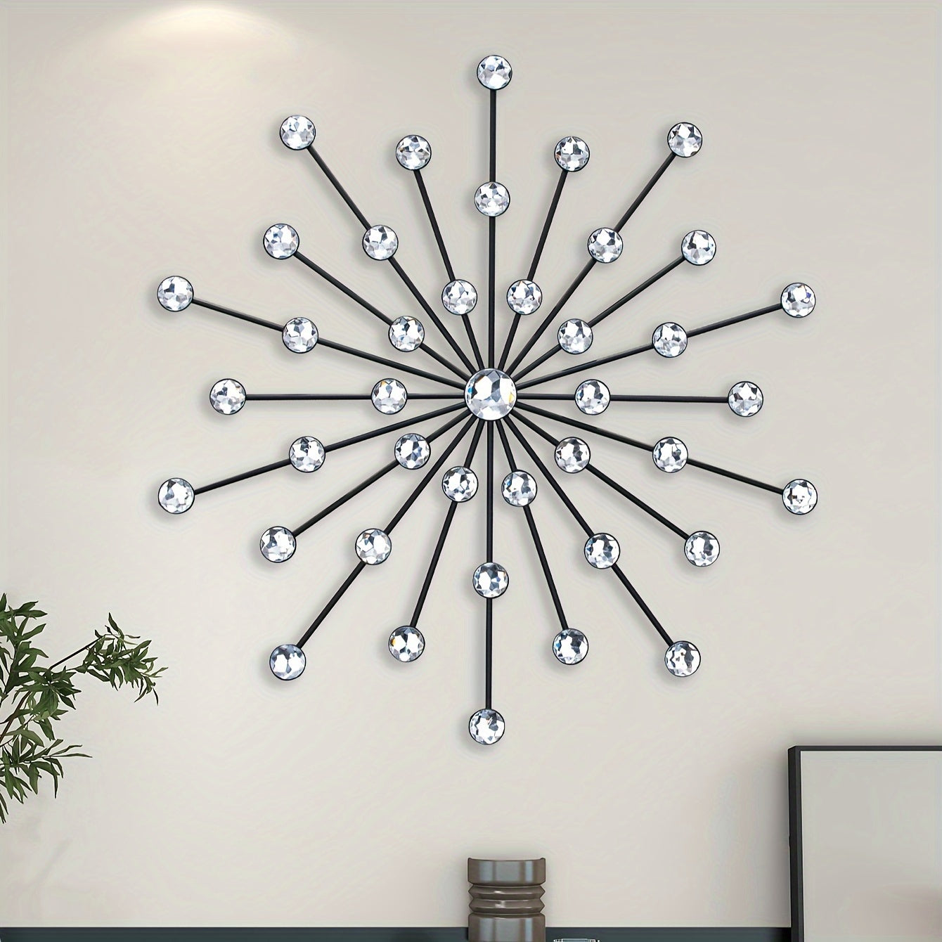 Arte de Pared Metálico Estrella Elegante - Estilo Clásico, Hierro Negro con Acentos de Cristal, Decoración Fácil de Colgar para Sala de Estar y Fondo de TV, Decoración del Hogar
