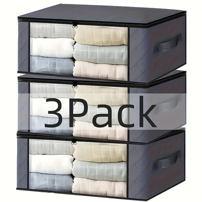 Una bolsa de almacenamiento de ventana plegable de PVC, con 3 capas de tejido no tejido, una caja de almacenamiento transparente para ropa y mantas, en gris, con un diseño minimalista y cierre con cremallera, adecuada para el transporte diario y el movim