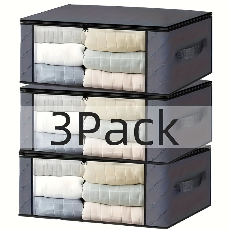 Una bolsa de almacenamiento de ventana plegable de PVC, con 3 capas de tejido no tejido, una caja de almacenamiento transparente para ropa y mantas, en gris, con un diseño minimalista y cierre con cremallera, adecuada para el transporte diario y el movim