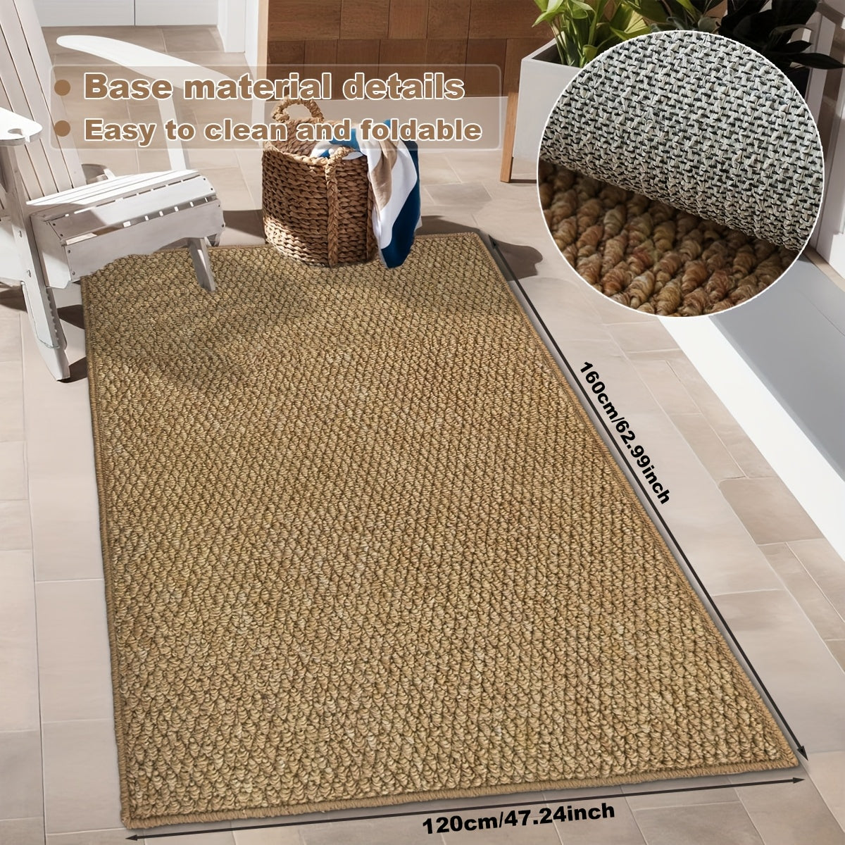 1pc Alfombra Exterior Inclusion Under Heaven - Patrón de Piña Imitación Sisal, Diseño Nórdico Minimalista Marrón Natural, Mezcla Duradera de TPR y Polipropileno, Tamaño Grande hasta 2.16m² para Patio, Terraza, Balcón, Entrada, Decoración Exterior de Piña