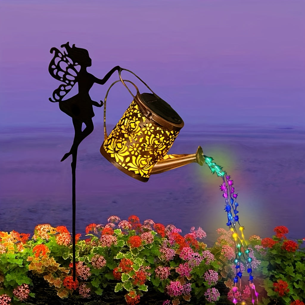 Regadera solar con luces LED de colores, lámpara de jardín de metal estilo vintage, perfecta para Navidad, Halloween, San Valentín y decoración universal, funciona con pilas de níquel, sin plumas, carga solar, capacidad de 600 mAh.