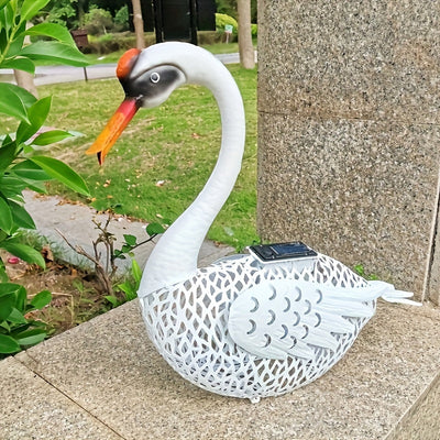 1 pieza de Estatuas Solares de Jardín de Cisne con Pátina y Atrapamoscas de Garza, Esculturas Metálicas de Grulla en Pie, Arte para el Patio de Aves, Decoración de Escenas, Decoración de Festivales, Decoración de Habitaciones, Decoración del Hogar, Decor