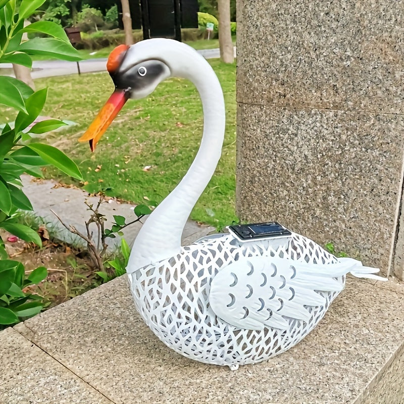 1 pieza de Estatuas Solares de Jardín de Cisne con Pátina y Atrapamoscas de Garza, Esculturas Metálicas de Grulla en Pie, Arte para el Patio de Aves, Decoración de Escenas, Decoración de Festivales, Decoración de Habitaciones, Decoración del Hogar, Decor