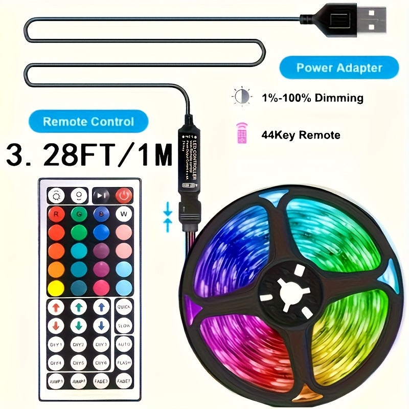 1/30m Tira de Luces LED RGB con Control Remoto de 44 Teclas - Alimentación USB, Ajustes de Brillo y Temporizador, para Fiestas, Hogar, Navidad, Halloween, Decoración Interior - Instalación Fácil con Función de Memoria, Iluminación Festiva, Colores Dinámi