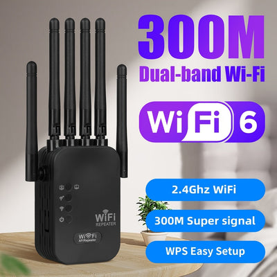 Extensor de WIFI Momotor-WIFI Signal Booster-2.4GHz WiFi Repeater con 6 antenas- Soporta WIFI6- Amplificador y puerto Ethernet- Adaptador de red doméstica Extensor de red inalámbrica de larga distancia Soporta puerto Ethernet para hogar, centros comercia
