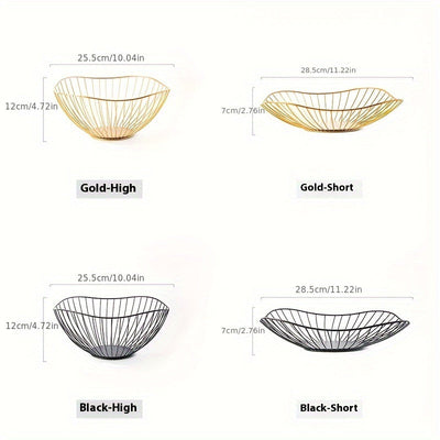 1pc Cesta de Frutas de Alambre Metálico Dorado – Resistente al Óxido, Diseño de Malla Creativa Antigoteo para Decoración de Cocina y Sala de Estar, Ideal para Almacenar Frutas