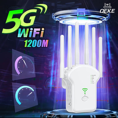Modelo estadounidense - Repeater inalámbrico de doble banda de 1200 Mbps, amplificador de señal de extensor de rango de WiFi con puerto Ethernet, compatible con modo AP/Repeater para uso en hogar, oficina y negocios.