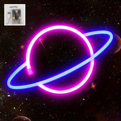 1 pieza, letrero de neón LED planetario, decoración de pared con luces en forma de SATURNO geniales, alimentado por batería o USB - doble fuente de alimentación, regalo perfecto para dormitorios, fiestas, bodas, salas de juegos, chicas, chicos, habitacio