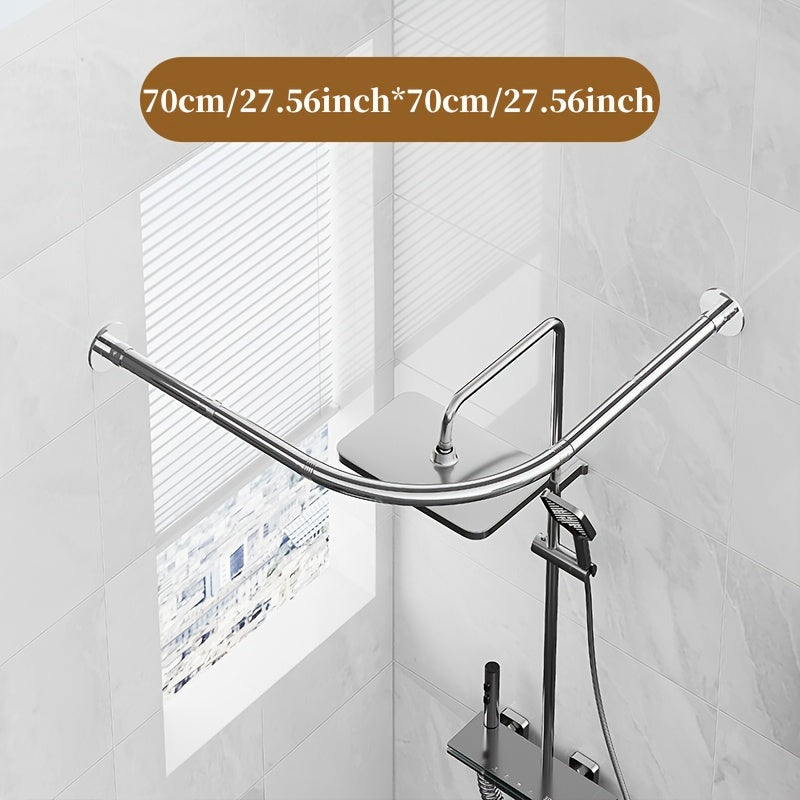 Barra de Cortina de Ducha Curvada de Acero Inoxidable - Sin Taladro, Resistente al Óxido, Montada en la Pared para Decoración de Baño