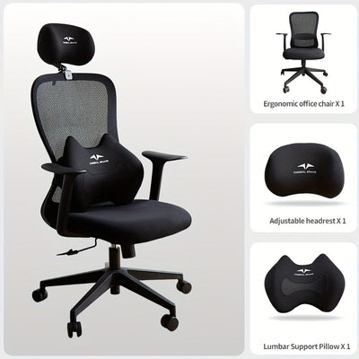 Butaca Ergonómica de Oficina con Soporte Lumbar Ajustable y Cojín de Espuma Viscoelástica - Mecanismo Giratorio 360°, Reposabrazos Ergonómicos, 5 Ruedas para Suelos Duros -