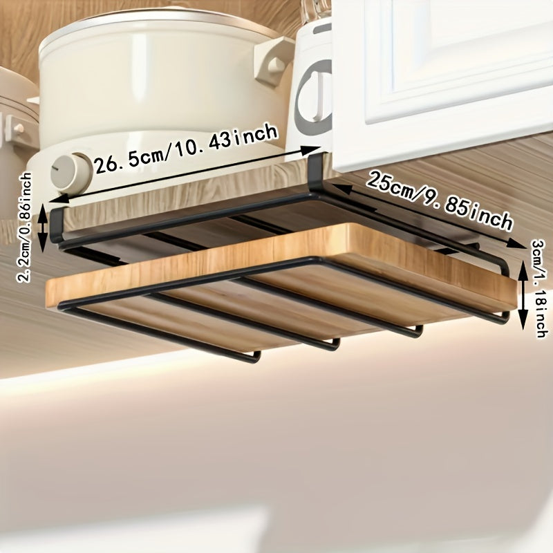 1pc Colgante de cocina de acero inoxidable ahorrador de espacio - Incluye tabla de cortar y rack de tapa, organizador de puerta de gabinete fácil de instalar para herramientas de cocina y artículos esenciales de baño