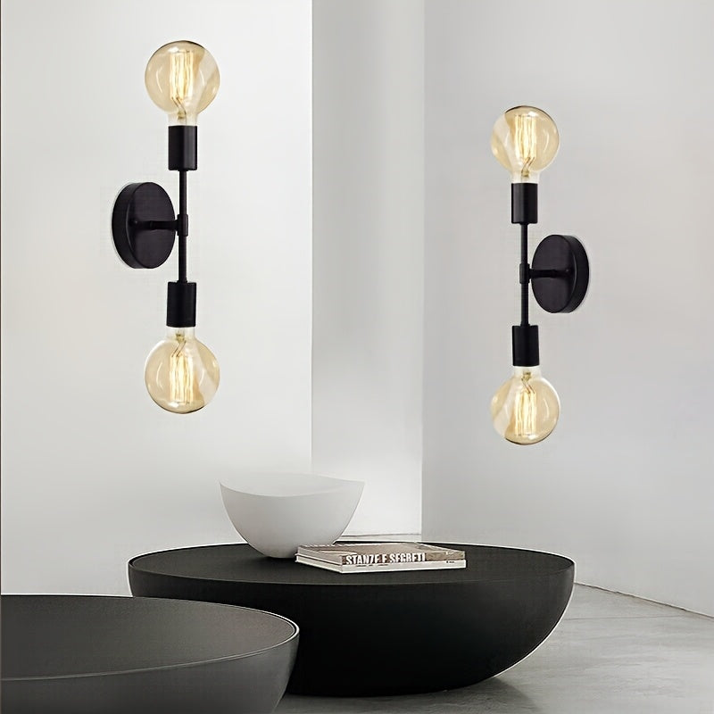 Linterna de Pared Negra Minimalista Moderna, Base de Bombilla E27 de 2 Luces, Hierro Fundido, para Sala de Estar, Comedor, Pasillo, Dormitorio - Sin Bombillas Incluidas, Luz Grande para Sala de Estar