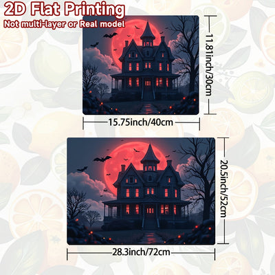 1pc Alfombrilla para Estufa de Halloween - Casa Encantada, Murciélagos, Cielo Nocturno con Luna Roja - Protector Antideslizante para Cocina, Lavadora, Secadora y Cafetera - Fácil Limpieza en Poliéster, Decoración Temática de Terror, Impresión Plana 2D, C