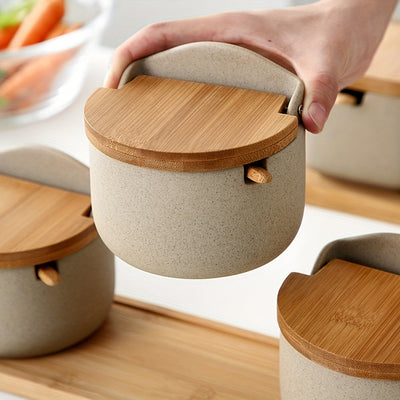 2/3 piezas/Set, Set de ollas de condimento, olla de especias de cocina, recipientes de condimento, olla de glutamato monosódico de cerámica, salero y pimentero con bandeja, recipientes de pimienta, almacenamiento de condimentos con tapa, caja de almacena