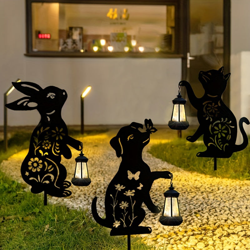 1pc Lámpara de silueta de metal ZYLIWOO alimentada por energía solar, acabado mate, impermeable al aire libre, luz decorativa de jardín controlada por interruptor, batería de níquel, sin accesorios incluidos