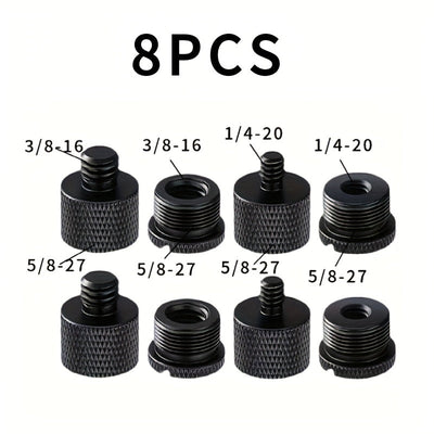 Conjunto de 8 Adaptadores de Tornillo para Micrófono de Aleación de Aluminio - Hembra de 5/8" a Macho de 3/8", Hembra de 3/8" a Macho de 5/8", Hembra de 5/8" a Macho de 1/4", Hembra de 1/4" a Macho de 5/8" - Conectores Roscados Duraderos para la Montaje