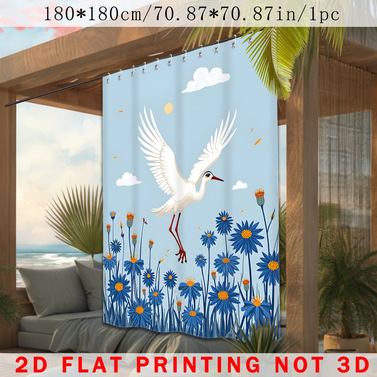 1/2 Piezas de Cortinas para Exteriores, Diseño Minimalista con Estampado 3D de Grulla Blanca – Ideal para Patios, Gazebos y Jardines en Todas las Estaciones – Incluye Ganchos, Decoración para Halloween, Navidad, Bodas y Fiestas