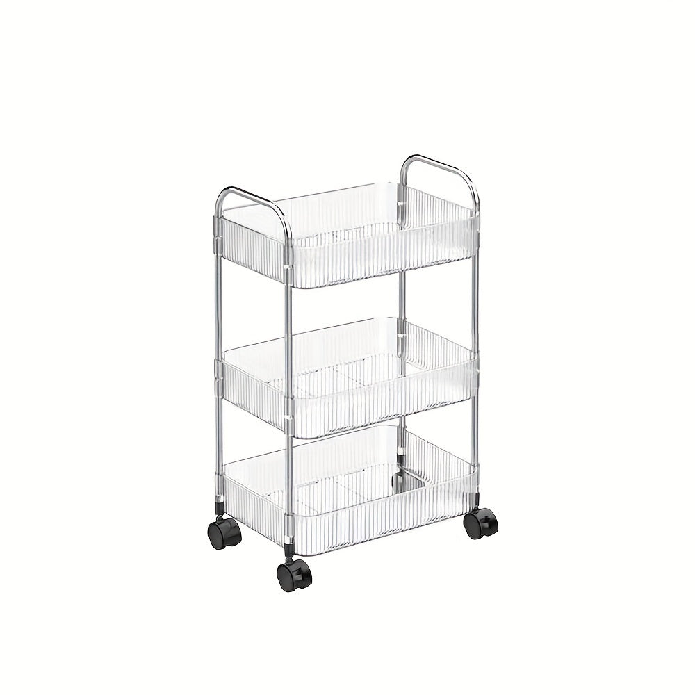 1 carrito de almacenamiento de plástico transparente con 3 niveles - Organizador multi-funcional para cocina, baño, oficina, estante de almacenamiento móvil para cosméticos, productos de belleza y más, organización de oficina | Carrito de almacenamiento
