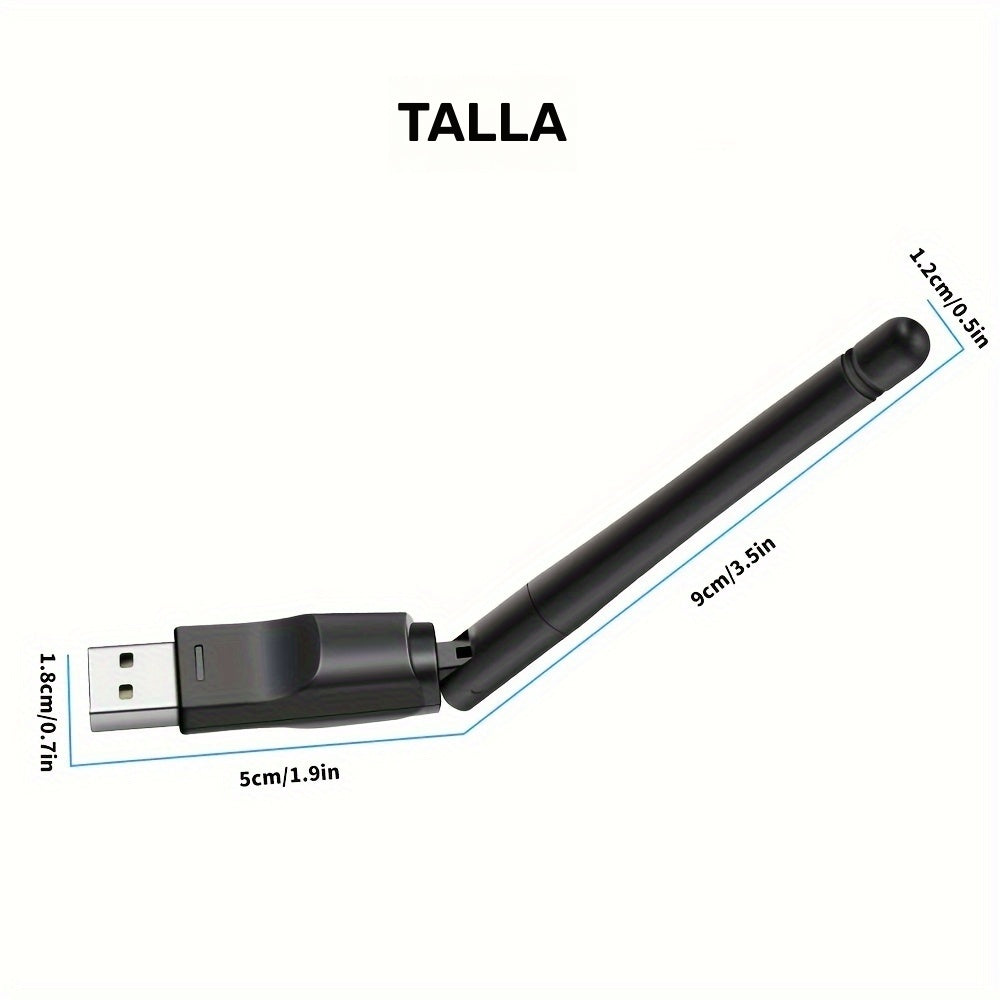 Repetidor de Red con Antena Única USB, Adaptador WiFi Modelo Mini con Interfaz USB 150Mbps, Tarjeta de Recepción Inalámbrica para TV por Cable y PC, Compatible con Ordenadores Portátiles y Escritorio