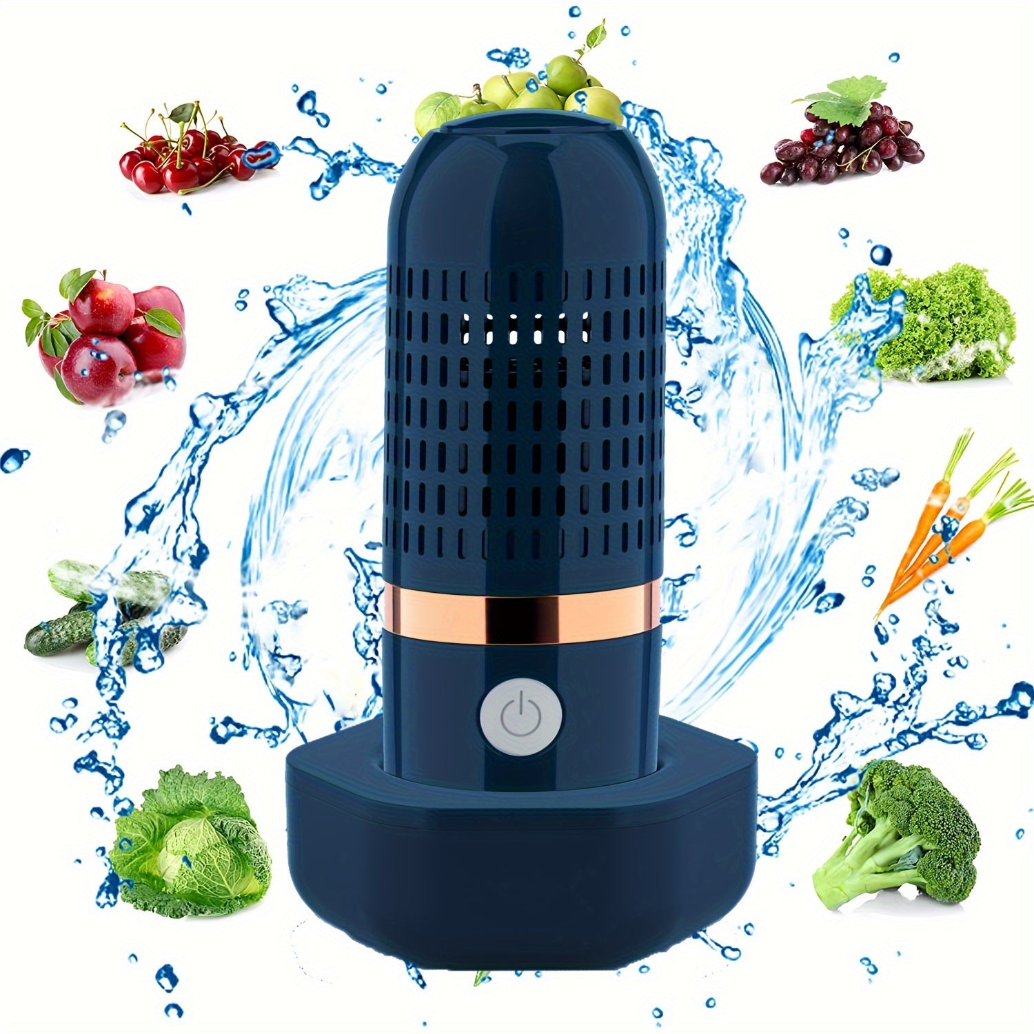 Limpiador de Frutas y Verduras Inalámbrico con USB, Dispositivo para Lavar Frutas, Verduras, Arroz, Carne y Vajilla (Azul)