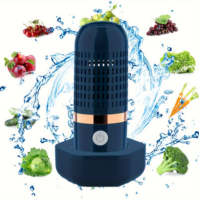 Limpiador de Frutas y Verduras Inalámbrico con USB, Dispositivo para Lavar Frutas, Verduras, Arroz, Carne y Vajilla (Azul)