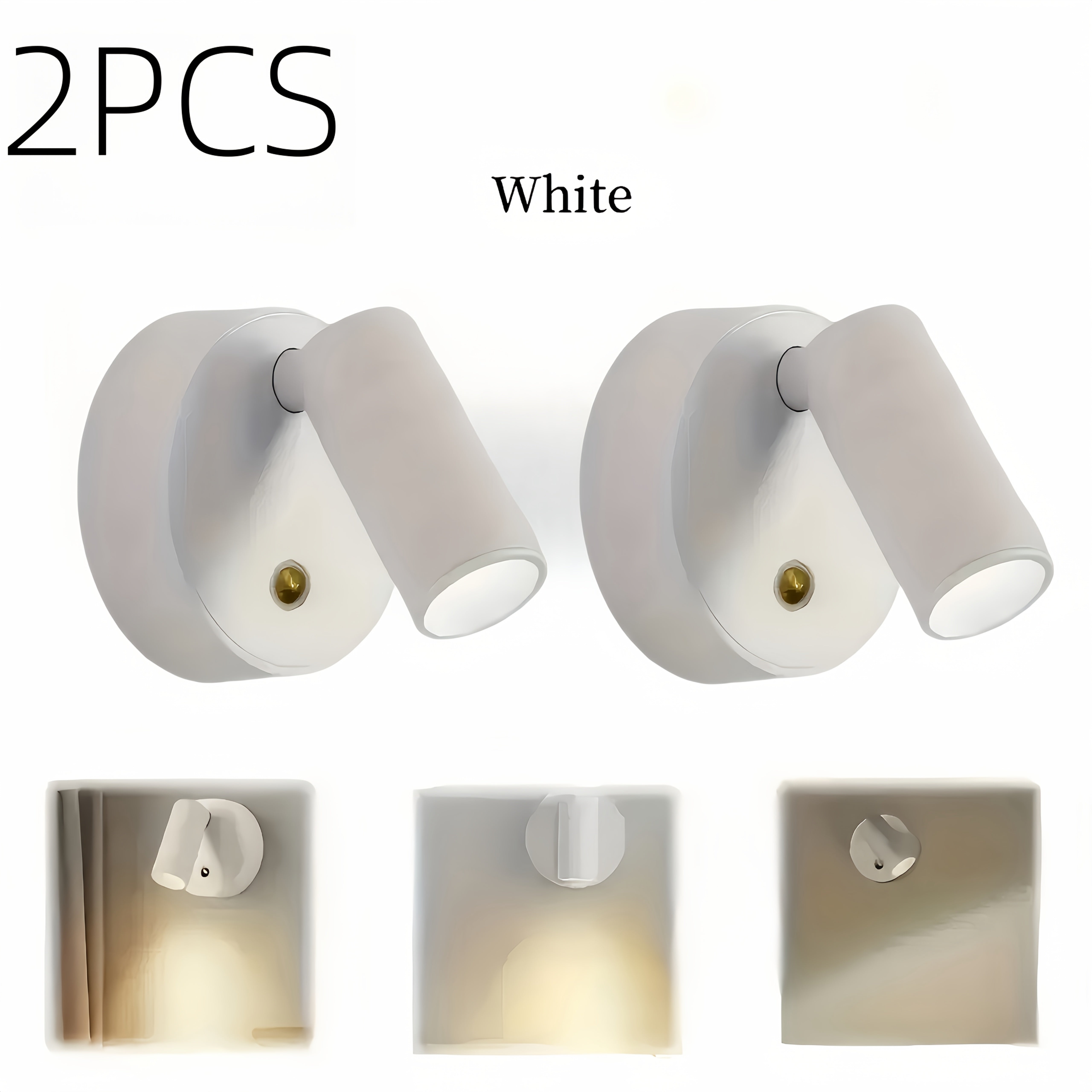 2 luces LED modernas para pared, alimentadas por USB, control táctil giratorio 360°, 3 colores ajustables, con batería recargable, montaje semiempotrado, para interior/exterior/sala/comedor/dormitorio, instalación magnética o independiente, material plás