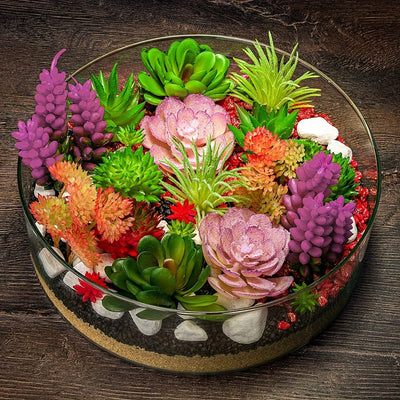 27 Plantas Suculentas Artificiales en Miniatura Sin Macetas: Tallos de Cactus Plásticos Realistas para Terrario, Variedad Pequeña de Verduras Sintéticas con Piedras Preciosas