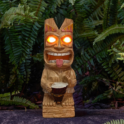 1pieza Estatua de Tiki Luces Solares Decoración Exterior, Decoración de Tiki Totem para Fiesta Hawaiana, Material de Resina Solar Hawaiano para Decoración Tropical de Tiki, Ideal para Patio, Balcón, Jardín, Césped, Decoración de Bar - Regalo para Amigos