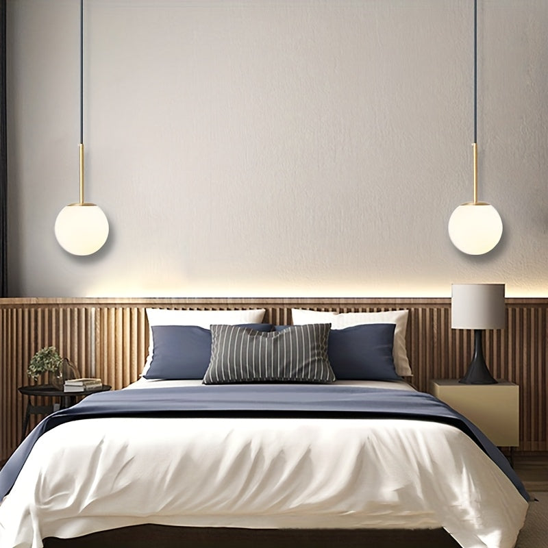 Lámpara colgante moderna minimalista, diseño elegante en metal con pantalla blanca esférica, ideal para decoración de comedor, bar o pasillo, iluminación de barras, lámparas colgantes para techo con acabado metálico