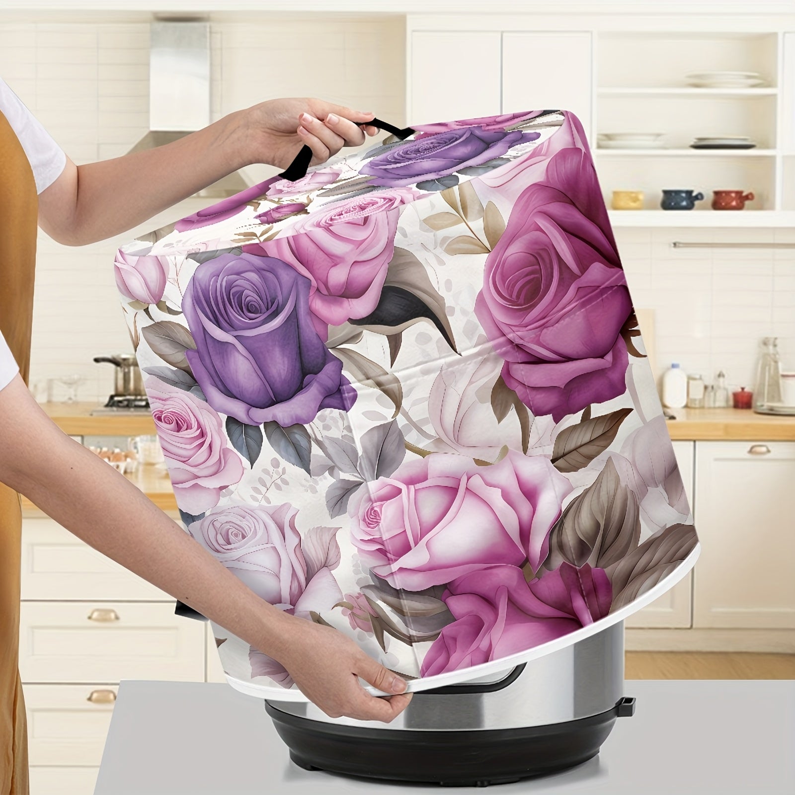 Fundas Versátiles para Electrodomésticos de Cocina: Diseño de Flores Coloridas / Floración Morada de Lavanda / Girasol con Libélula / Diseño de Flor de Cerezo Rosa para Arroceros, Ollas a Presión y Freidoras Aireadas, con Asa Superior y Bolsillo