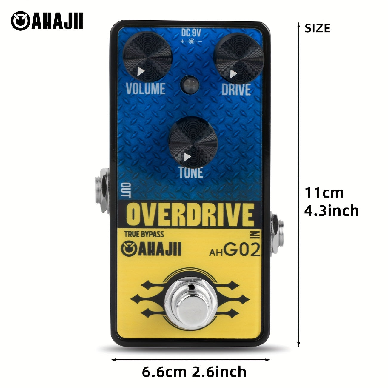 Pedal de sobreimpulso de guitarra AHG02 de AHAJII - Distorsión analógica y modelado de tono, 4 colores (negro/azul/amarillo/rojo), diseño de alta potencia con cableado duro para actuaciones en vivo y grabación en estudio, pedal de guitarra, función de by