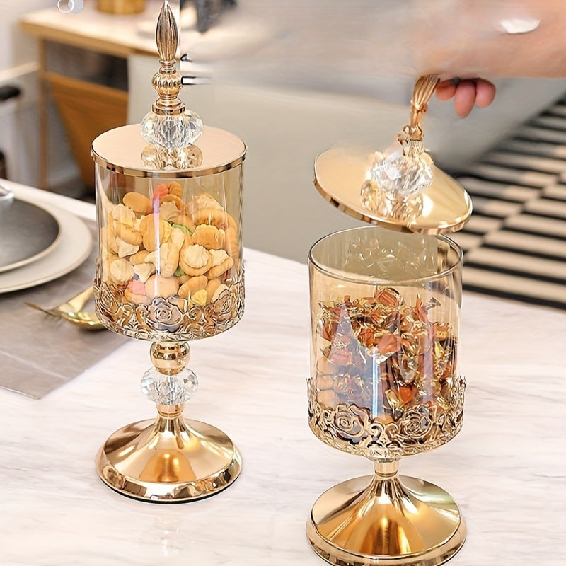 2 estilos disponibles, una jarra de almacenamiento de vidrio de cristal europeo con tapa para mesa de café de sala de estar, canasta de dulces de encaje, adorno decorativo.