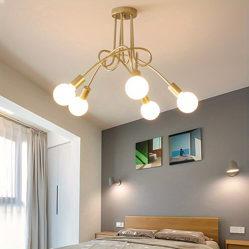 1pc Lámpara Colgante de Hierro Estilo Clásico Industrial, Lámpara de Techo Multicolor con Codo y 5 Cabezas, Iluminación Decorativa Sencilla para el Hogar, Base de Bombilla E27/E26, Adecuada para Dormitorio, Cocina, Sala de Estar, Estudio, Baño (Bombillas