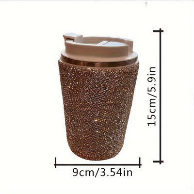 Taza de acero inoxidable aislante con incrustaciones de diamantes elegante - Ideal para oficina y hogar, apta para alimentos