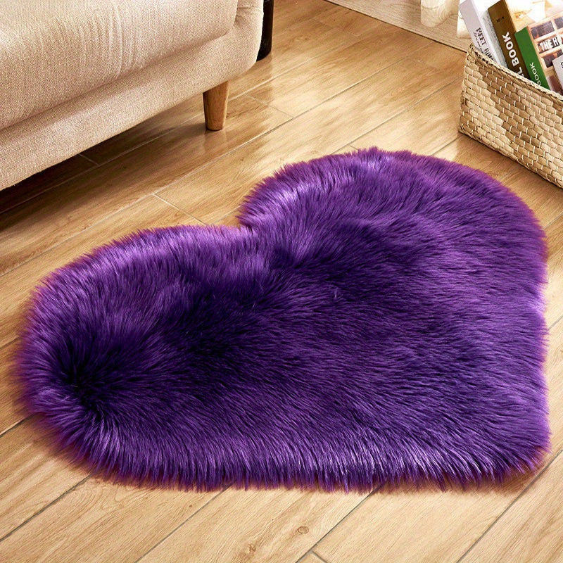 Alfombra de pelo largo en forma de corazón, 1 pieza, felpuda para sala, dormitorio o sofá, tapete mullido, 50x60 cm/19.68x23.62 pulgadas