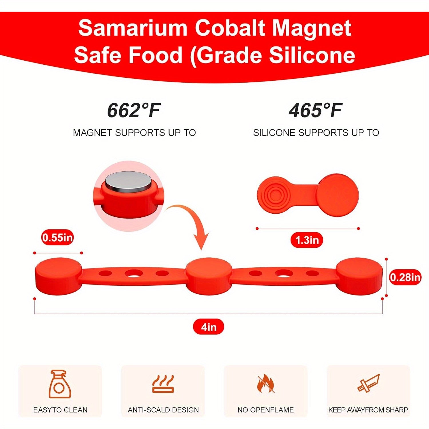 4 piezas de clips magnéticos de silicona roja para freidor de aire - Soportes de bandeja de horneado antideslizantes y resistentes al calor para una cocción uniforme, ideales para papas fritas, pollo y más - Accesorios ideales para freidor de aire, acces