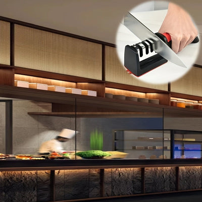 Afilar cuchillos manual de 4 etapas profesional - Herramienta portátil para afilar en la cocina, plástico duradero, no eléctrica, fácil de usar, no requiere baterías, afila cuchillos de manera eficiente, esenciales de la cocina | Afilar sencillo | Afila