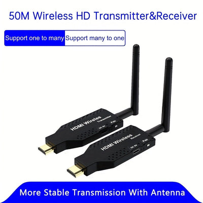 Transmisor y receptor inalámbricos con antena más estables 1080P 50M 2.4G/5.8G 1TX a 4RX HD portátil, adaptador de dongle para TV, kit de extensión para cámara, portátil, PS4, TV, proyector, monitor, enchufar y jugar con baja latencia.