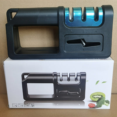 1 pieza, afilador de cuchillos manuales 4 en 1, afilador de cuchillos de cocina, tijeras y herramientas, doble surco grueso/fino, material ABS, no necesita batería, sistema de afilado de cocina, afilador elegante, construcción duradera