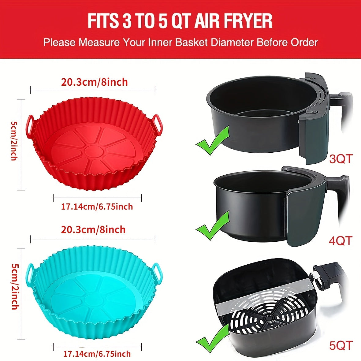 1 forro de silicona para freidora de aire para restaurante, 20,32 cm, freidora de aire reutilizable, olla de silicona, freidora de aire redonda, cesta de silicona para 3 a 7 QT para hornear, horno, microondas, accesorios para restaurante
