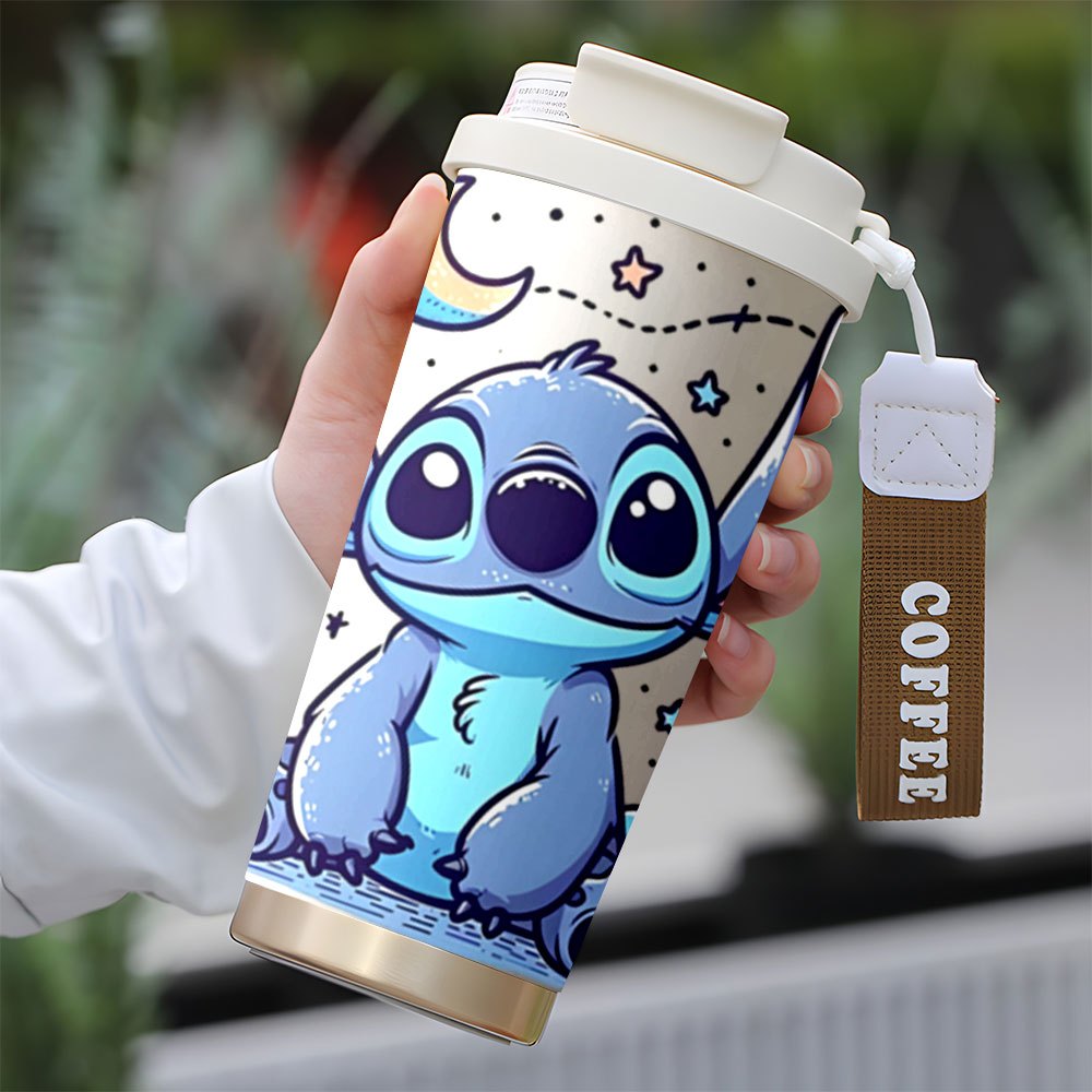 Taza de viaje de acero inoxidable Stitch de 18oz - Aislamiento de doble capa, Diseño de dibujos animados lindo, Ideal para bebidas calientes y frías, Perfecto para uso en coche, Taza de viaje para café